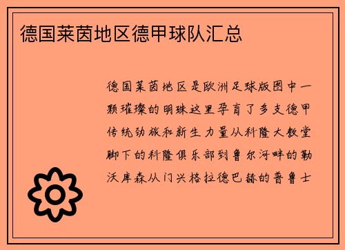 德国莱茵地区德甲球队汇总